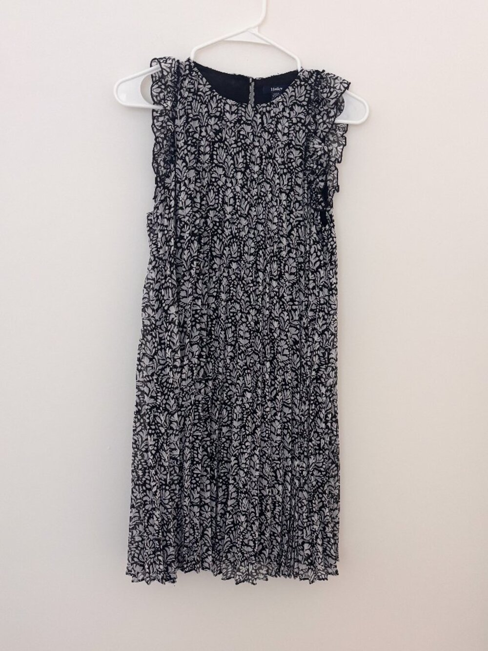 Hatley Black White Floral Pleated Ruffle Dress XS